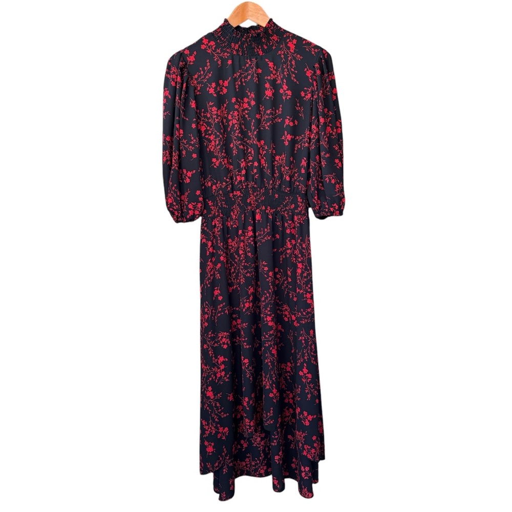 Nanette by Nanette Lepore Pleated Floral Midi Dress High Neck Red Black size 10